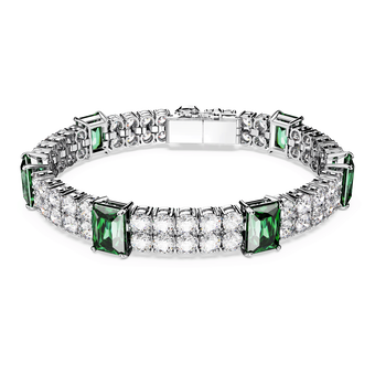 swarovski matrix tennis bracelet  mixed cuts  green  rhodium plated