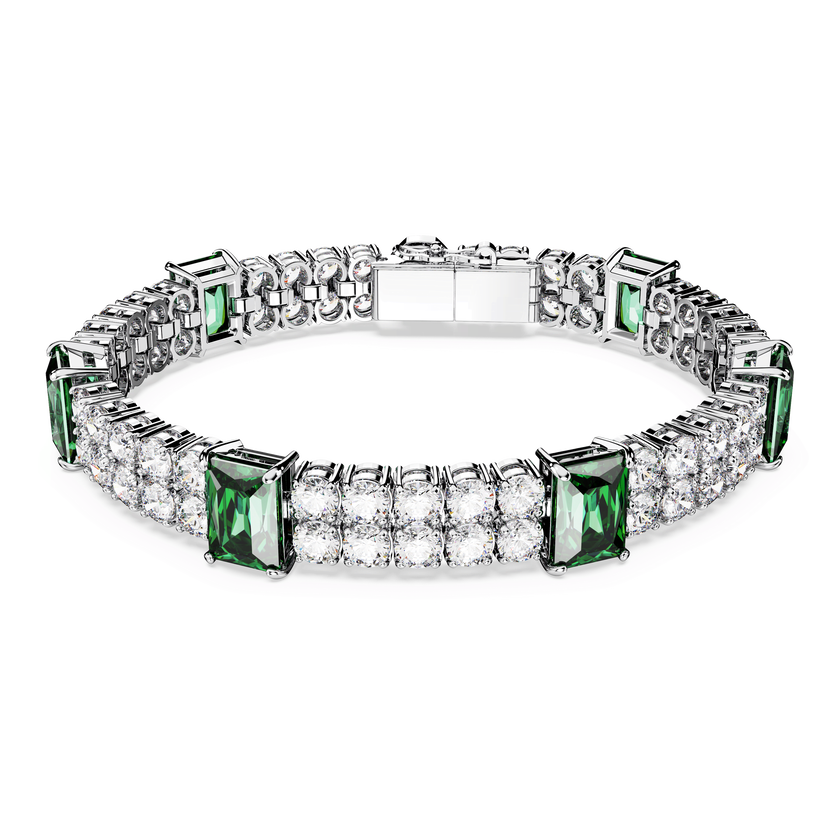 swarovski matrix tennis bracelet  mixed cuts  green  rhodium plated
