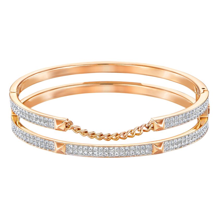Fiction Wide Bangle, White, Rose-gold tone plated