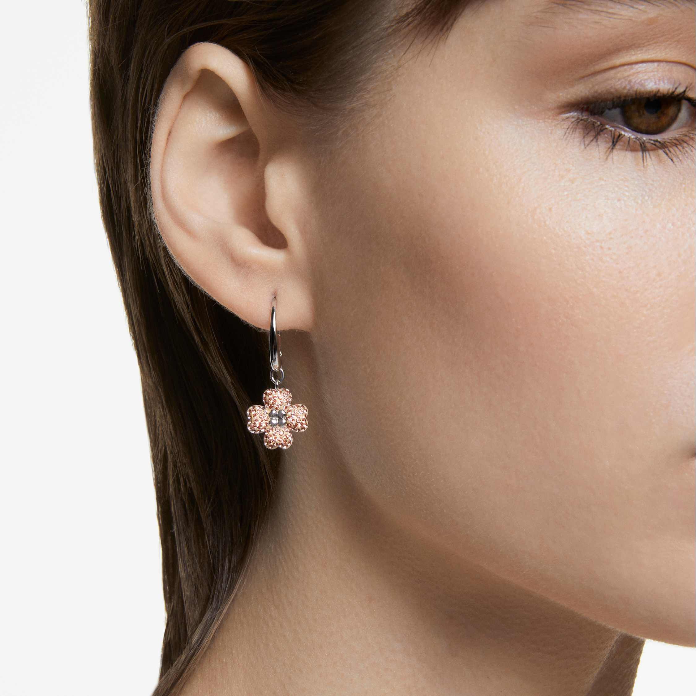 swarovski latisha drop earrings  flower  pink  rhodium plated