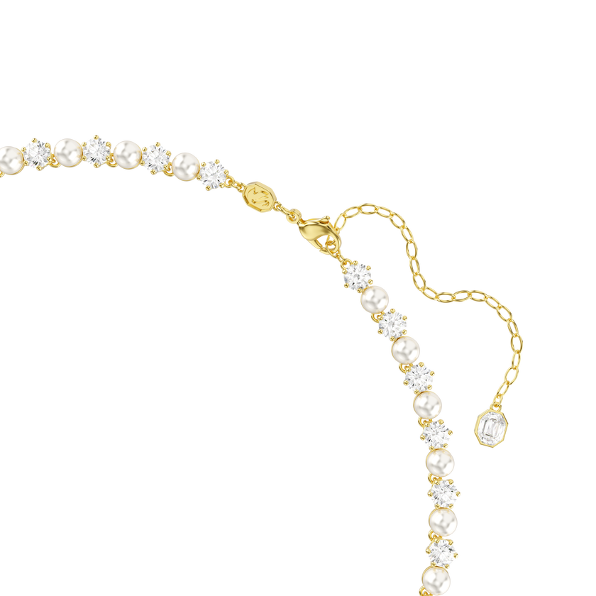 swarovski matrix tennis necklace  crystal pearl  round cut  white  gold tone plated