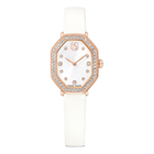 swarovski dextera octagon watch  swiss made  leather strap  white  rose gold tone finish