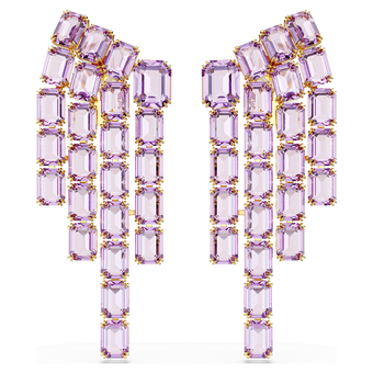 swarovski millenia clip earrings octagon cut chandelier purple gold tone plated