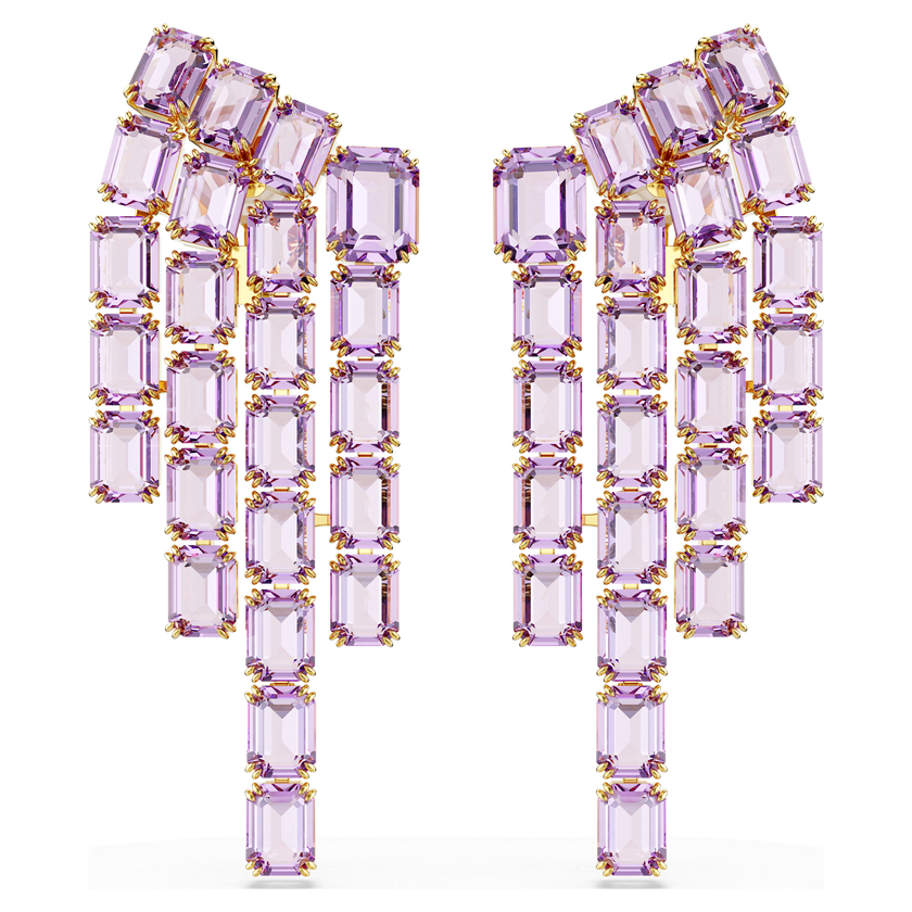 swarovski millenia clip earrings  octagon cut  chandelier  purple  gold tone plated