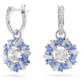 swarovski idyllia drop earrings mixed cuts flower blue rhodium plated