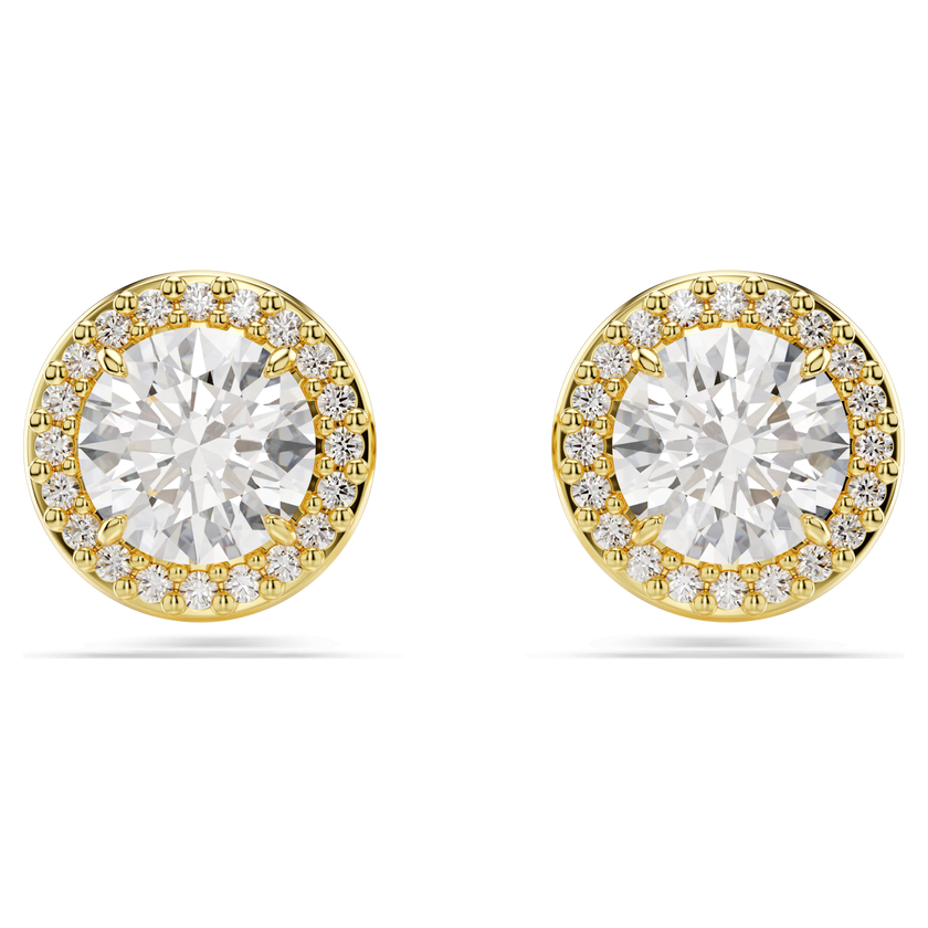 swarovski una stud earrings  round cut  gold tone  gold tone plated