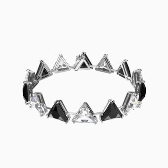Millenia bracelet, Triangle cut crystals, Black, Rhodium plated