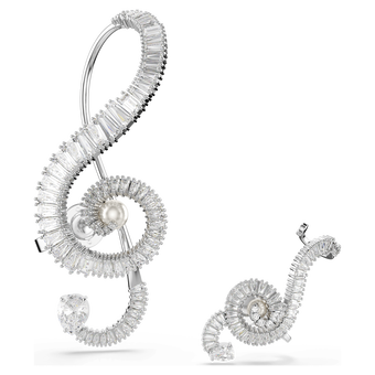 ariana grande x swarovski clip earrings asymmetrical design crystal pearl baguette cut white rhodium plated