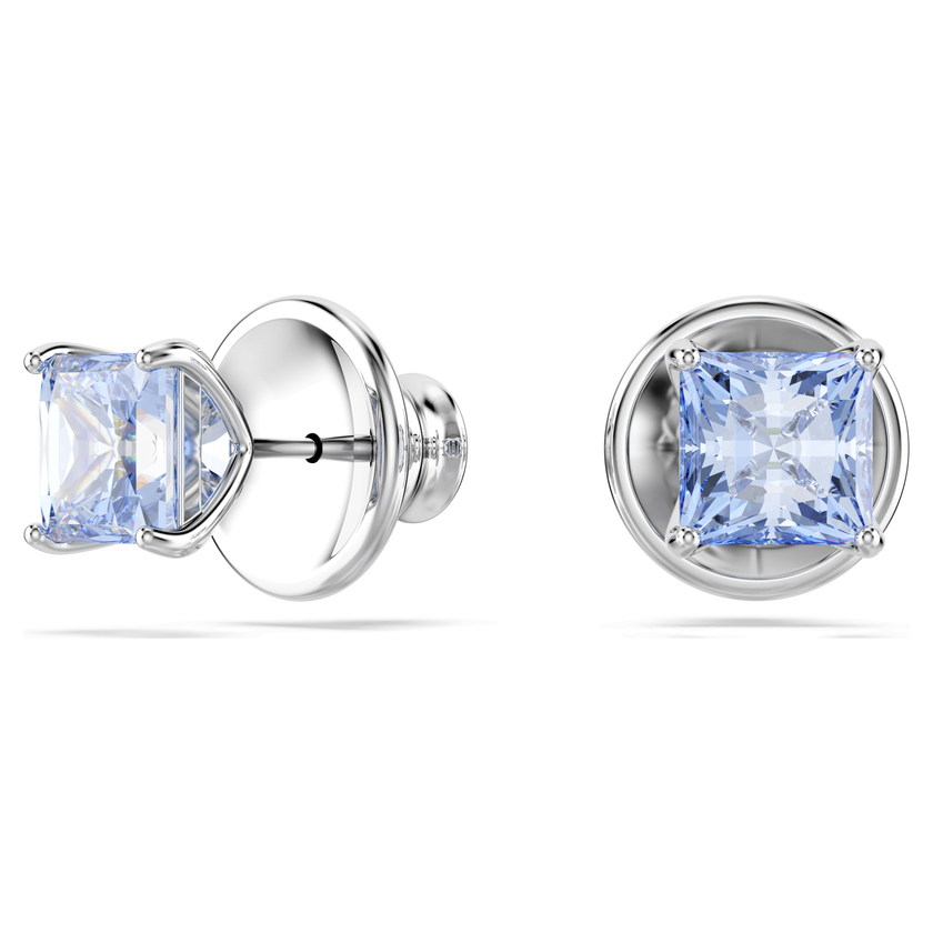 swarovski matrix stud earrings  square cut  blue  rhodium plated