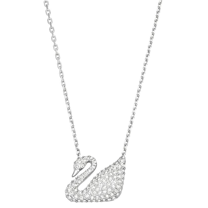 Swan Necklace, White, Rhodium Plated
