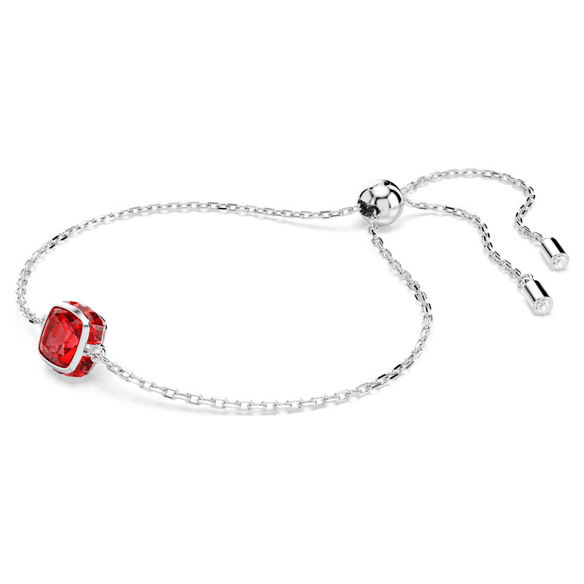 swarovski birthstone bracelet  square cut  july  red  rhodium plated