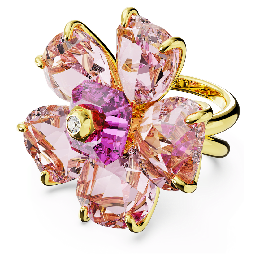 swarovski idyllia cocktail ring  flower  pink  gold tone plated
