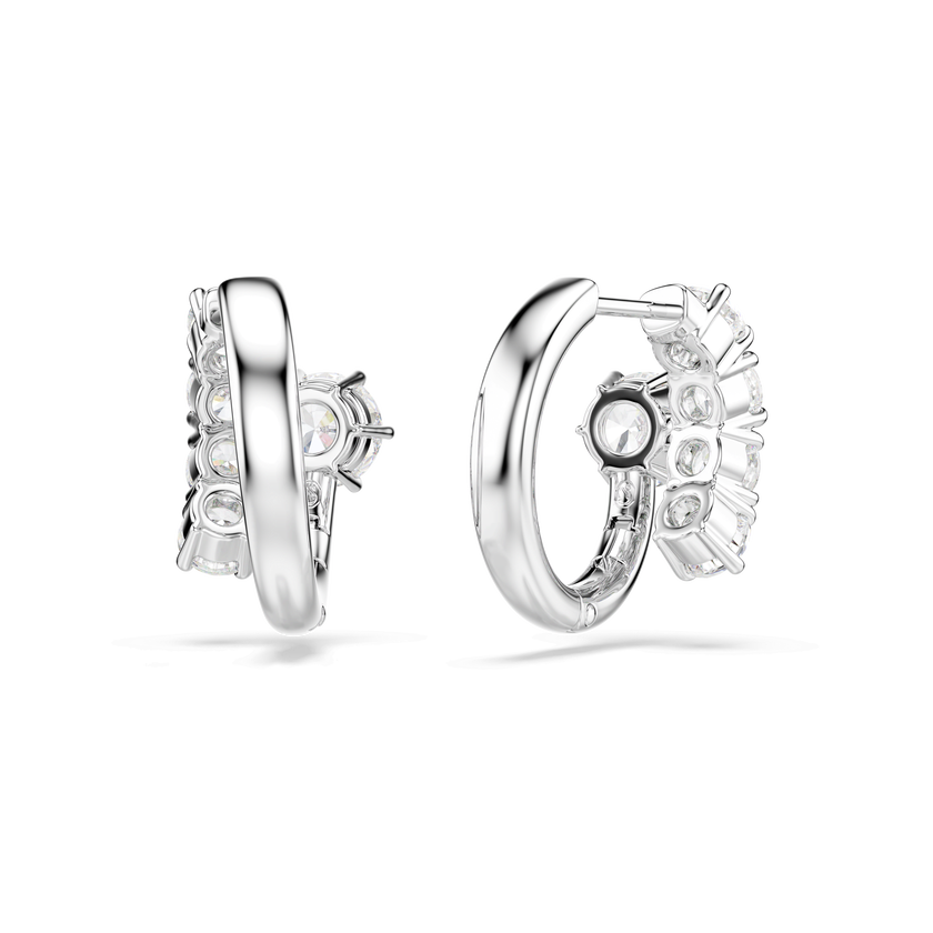 swarovski matrix hoop earrings  round cut  white  rhodium plated