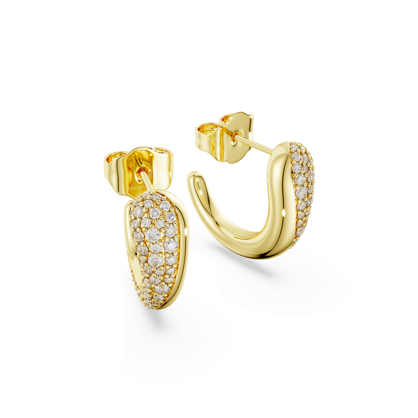 swarovski classica hoop earrings  round cut  white  sterling silver  18k gold finish