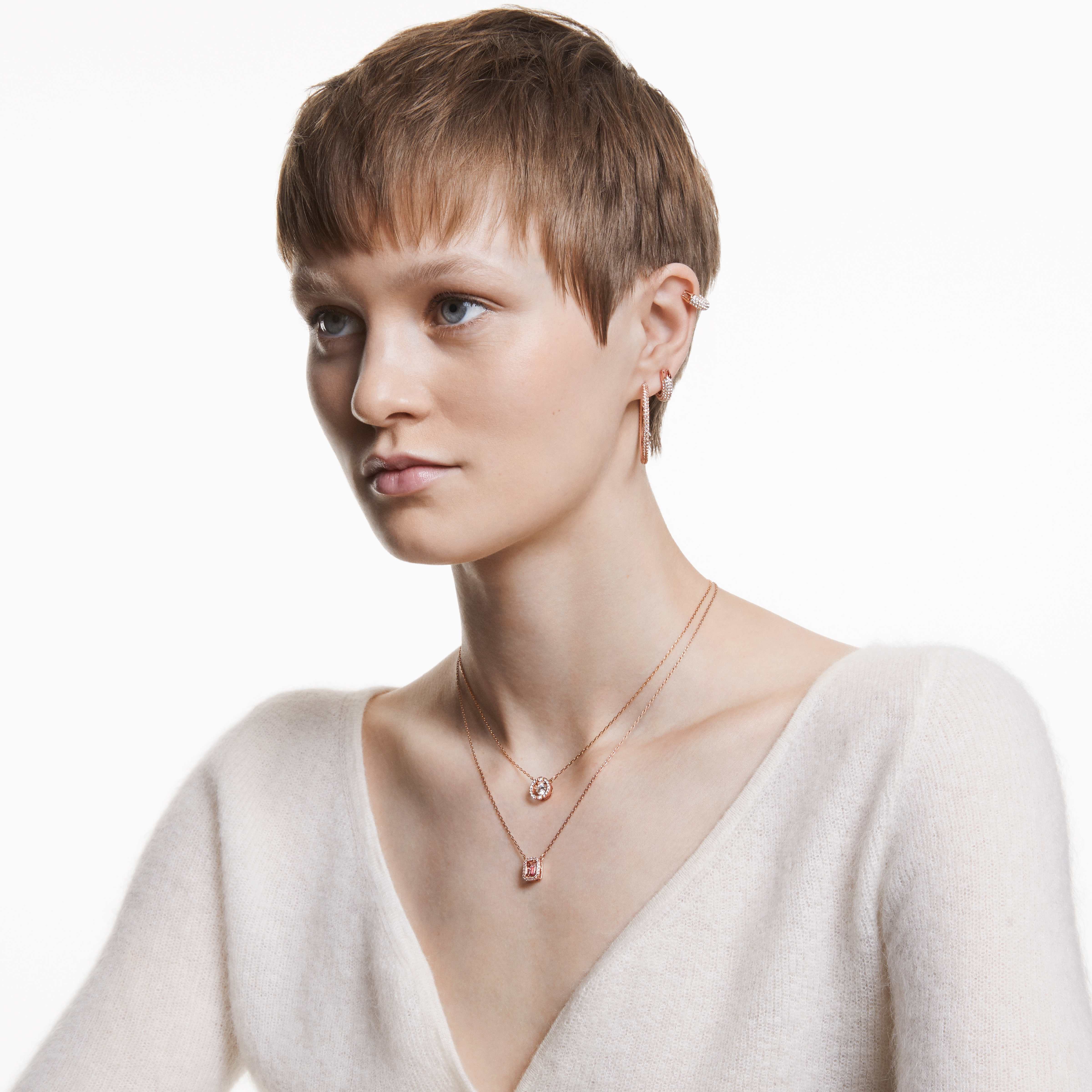 swarovski una necklace  round cut  white  rose gold tone plated