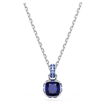swarovski birthstone pendant square cut september blue rhodium plated