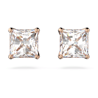 swarovski attract stud earrings  square cut  small  white  rose gold tone plated