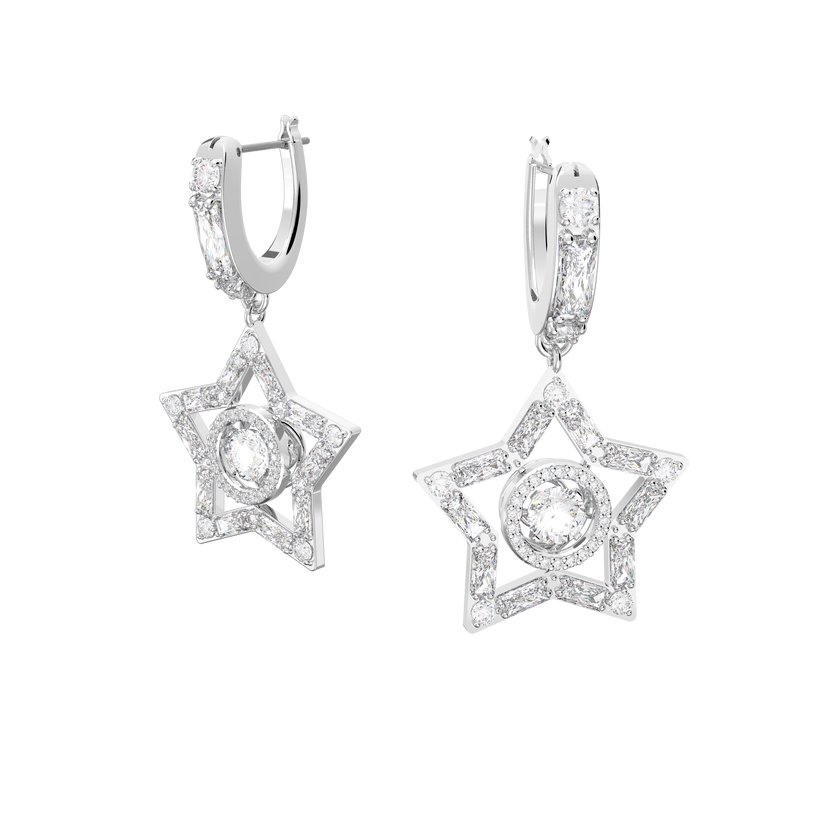 Stella hoop earrings, White, Rhodium plated