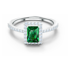 Angelic Rectangular Ring, Green, Rhodium plated