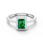 Angelic Rectangular Ring, Green, Rhodium plated