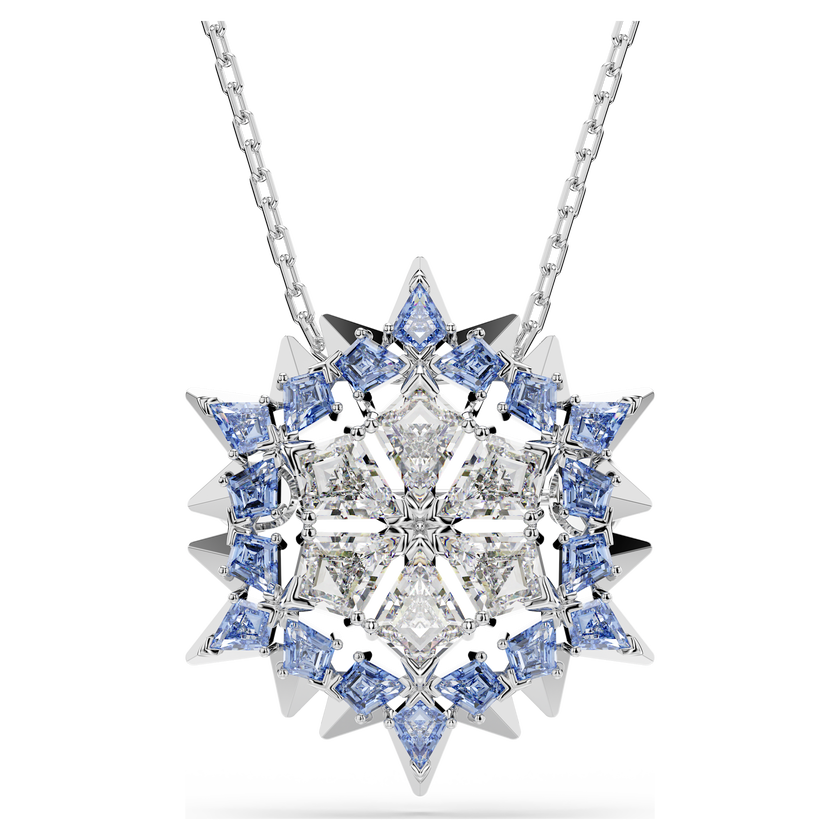 swarovski magic pendant and brooch  snowflake  blue  rhodium plated