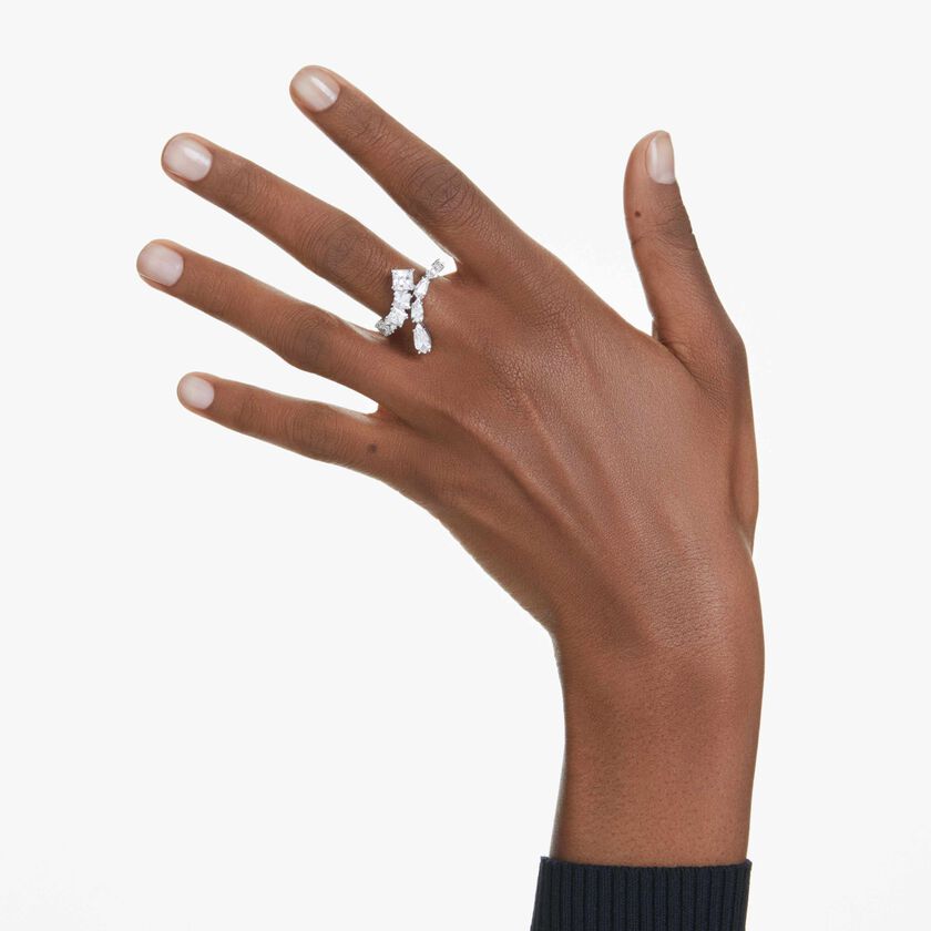 swarovski matrix ring  mixed cuts  white  rhodium plated