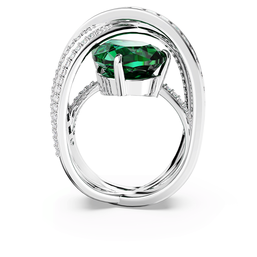 swarovski hyperbola cocktail ring  carbon neutral zirconia  mixed cuts  four bands  green  rhodium plated