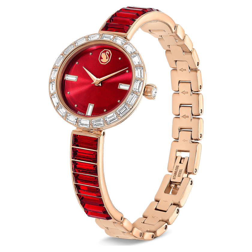 swarovski matrix bangle watch  swiss made  crystal bracelet  red  rose gold tone finish