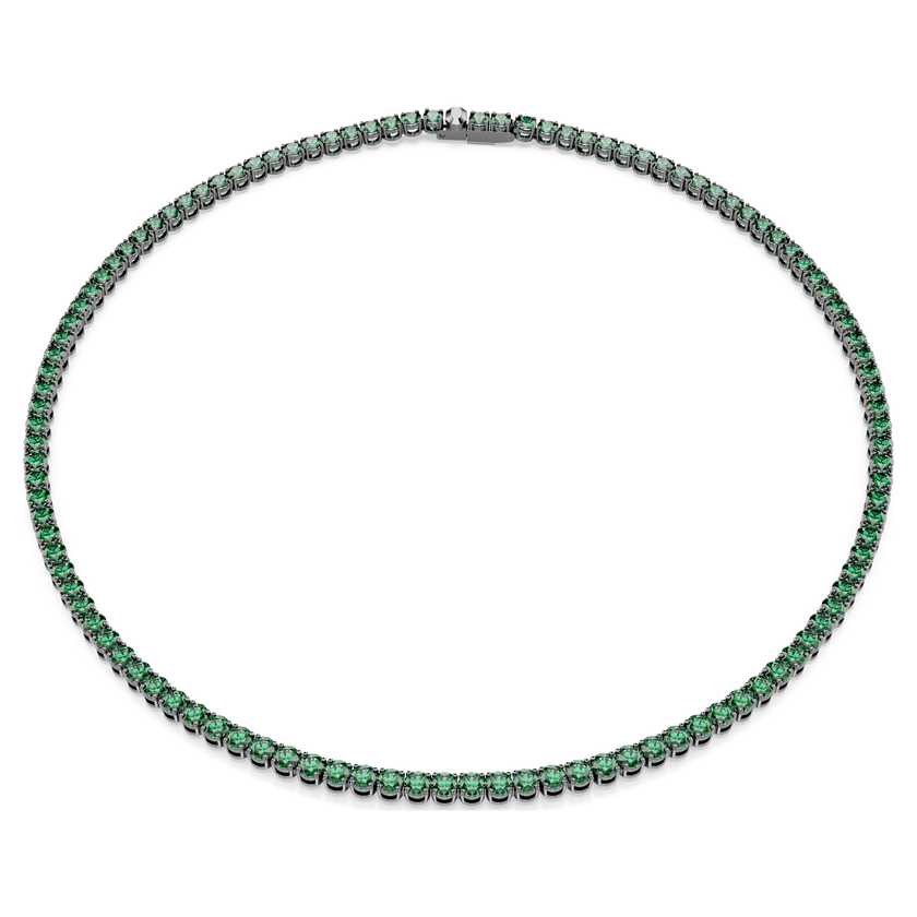 swarovski matrix tennis necklace  round cut  green  ruthenium plated