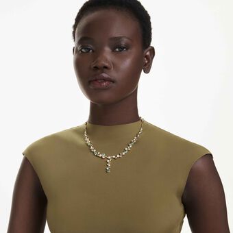 swarovski constella y necklace  mixed cuts  green  gold tone plated