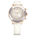 swarovski octea chrono watch swiss made leather strap white rose gold tone finish