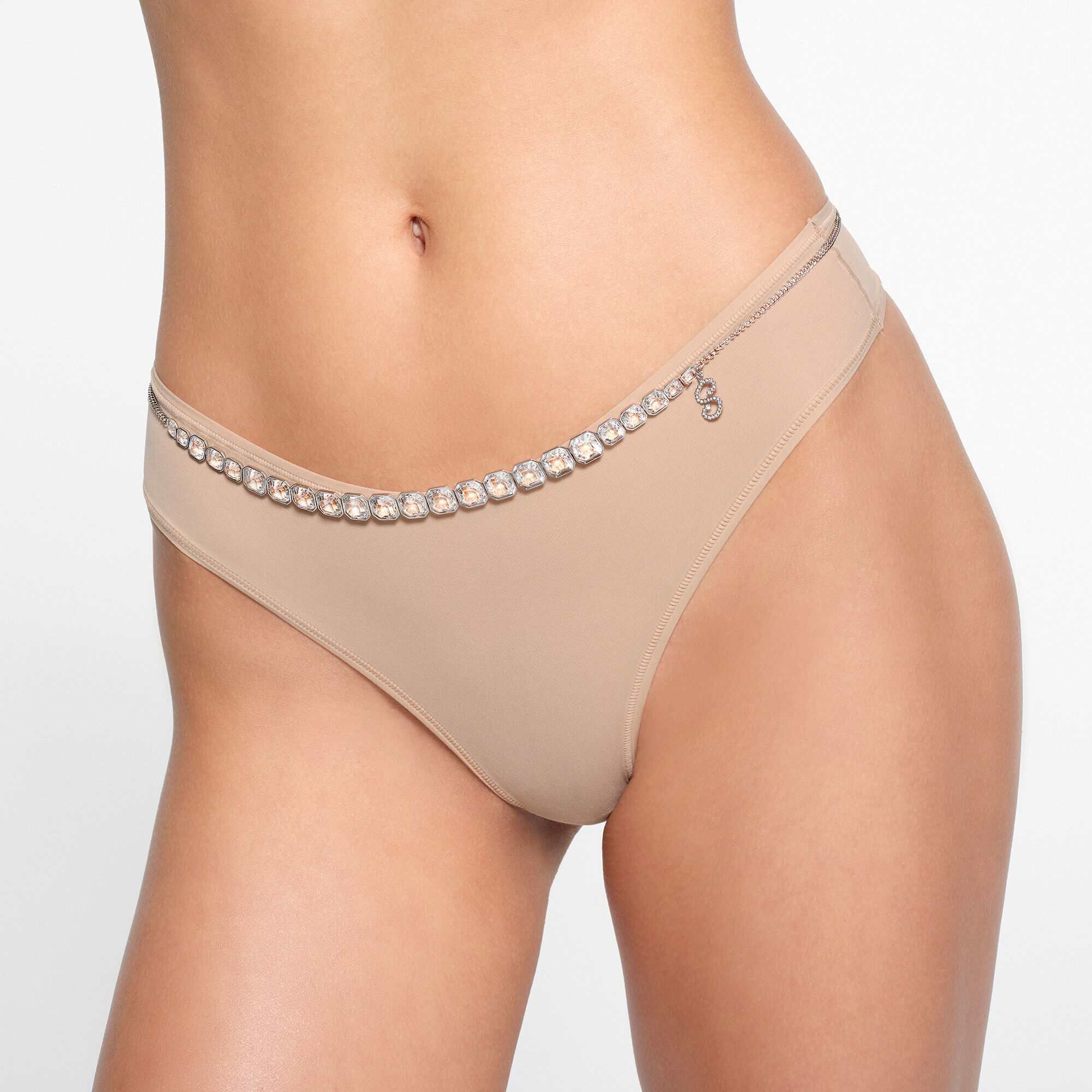 swarovski x skims belly chain  imperial cut  white  stainless steel