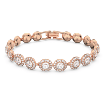 swarovski una angelic tennis bracelet  round cut  pav   medium  white  rose gold tone plated