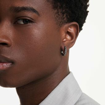 swarovski dextera hoop earrings  octagon shape  round cut  white  ruthenium plated