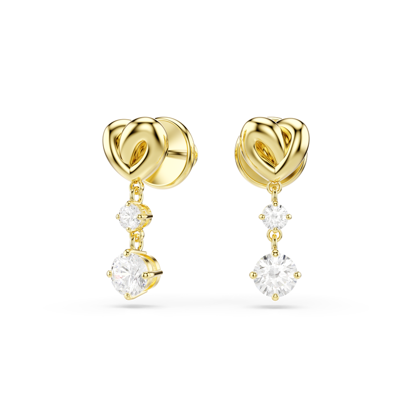 swarovski lifelong drop earrings  round cut  heart  white  gold tone plated