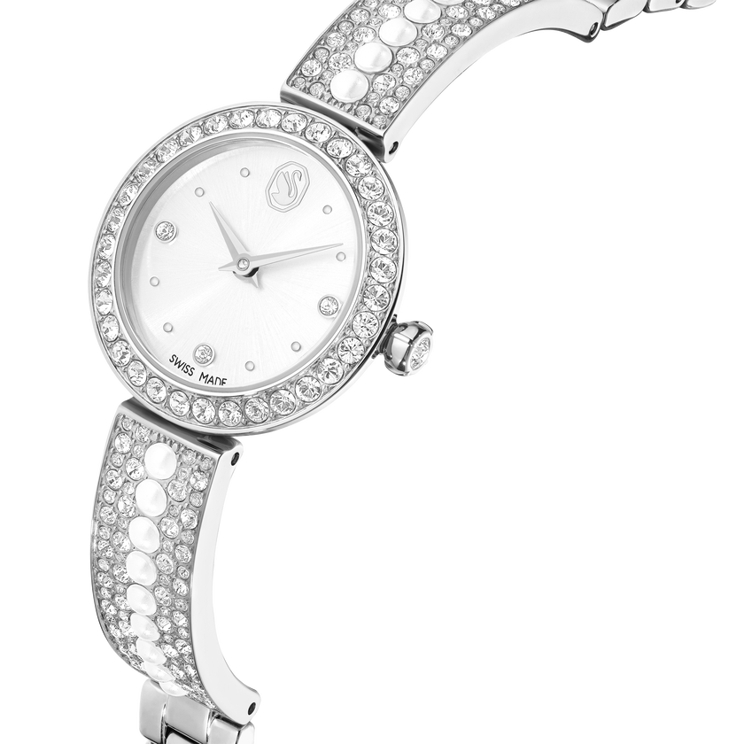 swarovski matrix pearl bangle watch  swiss made  crystal bracelet  white  stainless steel