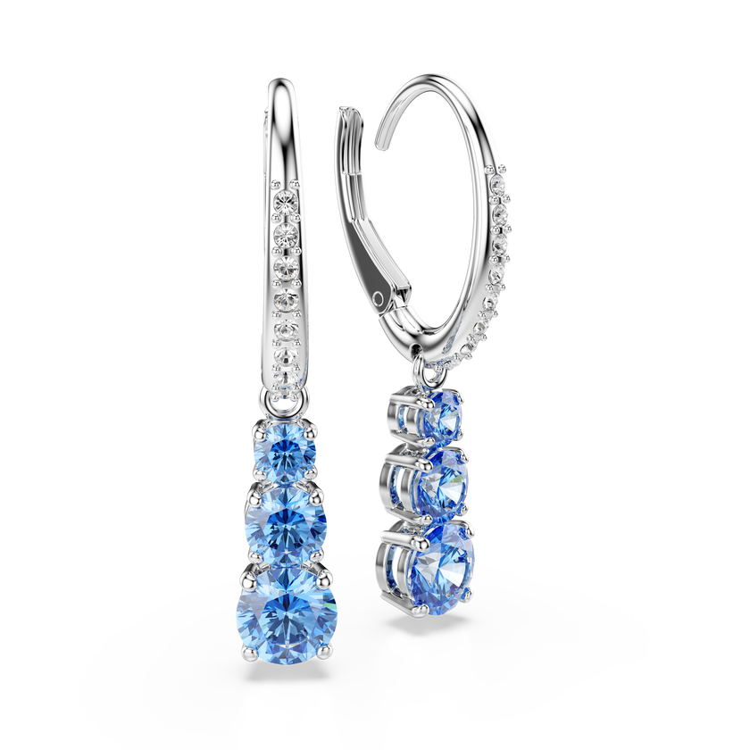 swarovski stilla attract hoop earrings  round cut  pav   blue  rhodium plated