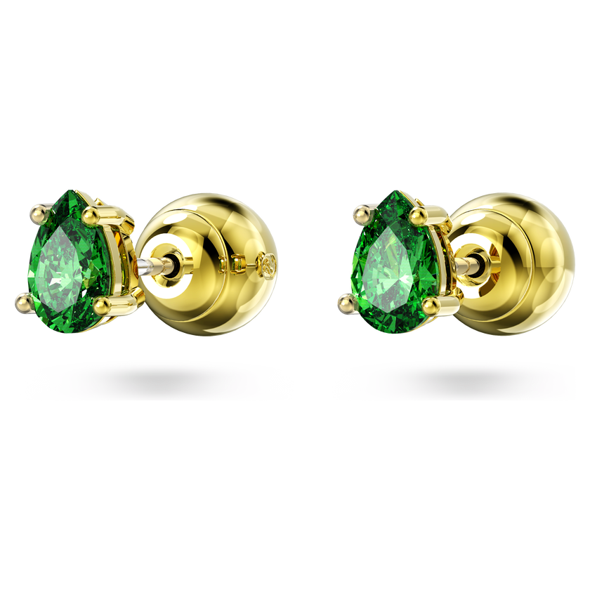 swarovski chroma stud earrings  pear cut  green  gold tone plated