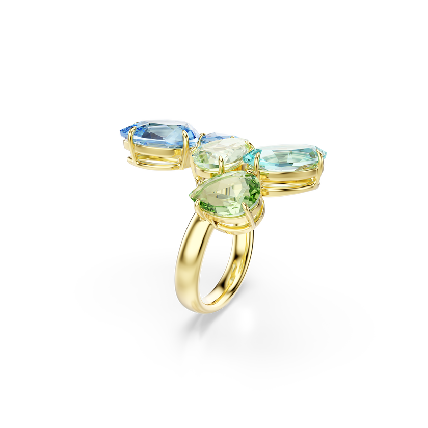 swarovski gema open ring  mixed cuts  multicolored  gold tone plated