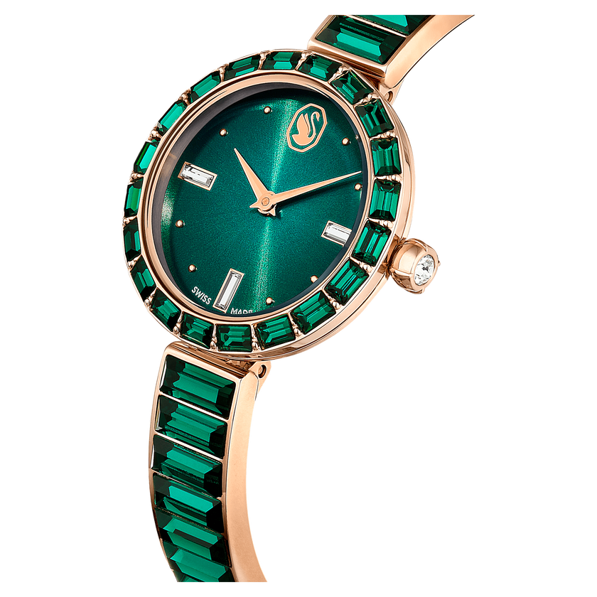 swarovski matrix bangle watch  swiss made  crystal bracelet  green  champagne gold tone finish