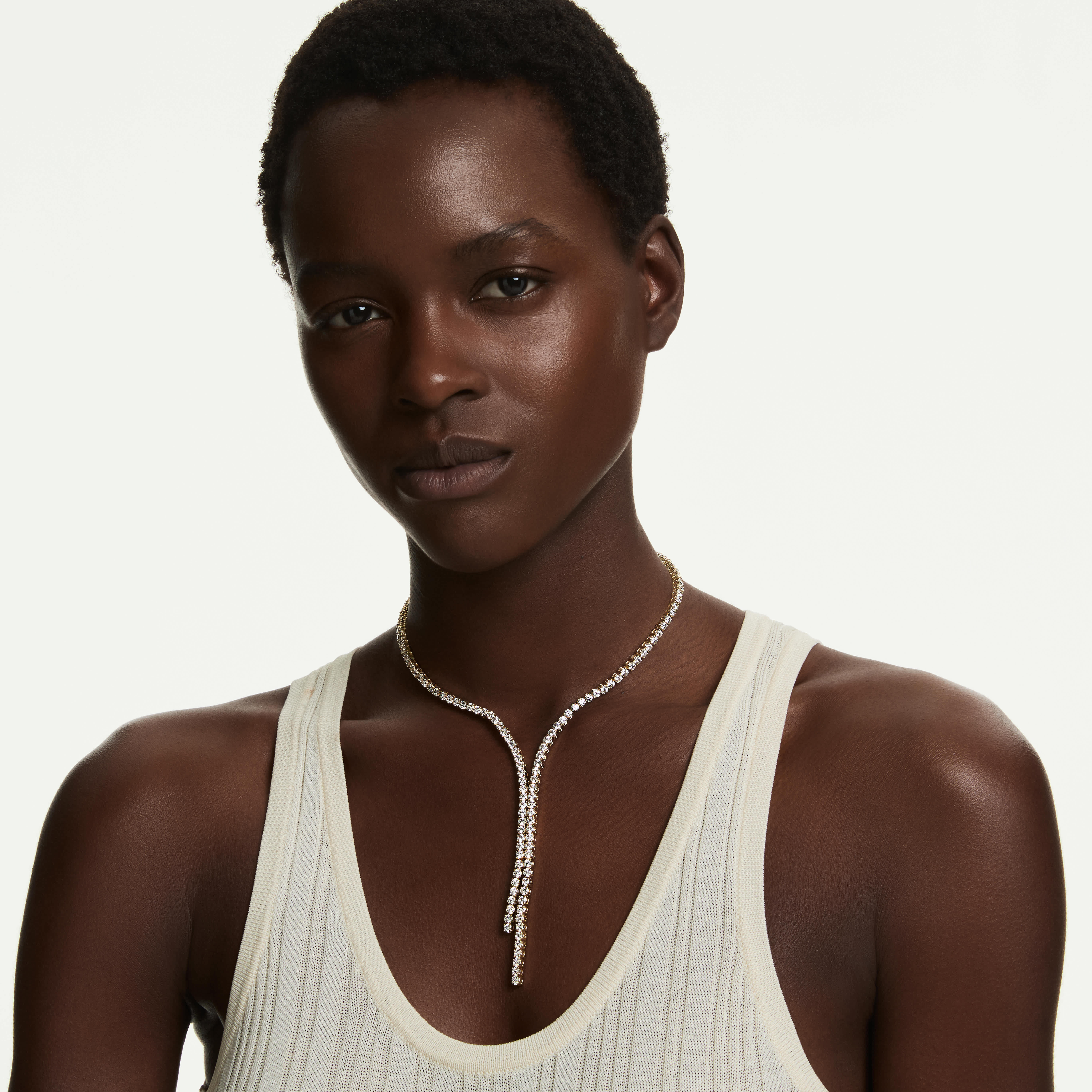 swarovski matrix y necklace  round cut  white  18k gold finish