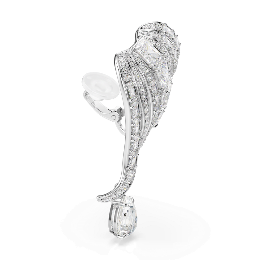 swarovski vienna clip earrings  mixed cuts  swan  white  rhodium plated