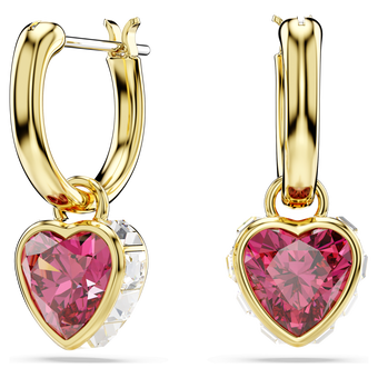swarovski chroma drop earrings  heart  red  gold tone plated