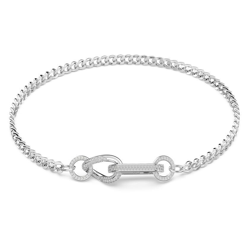 Dextera necklace, Pavé, Mixed links, White, Rhodium plated