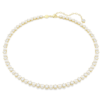 swarovski matrix tennis necklace  crystal pearl  round cut  white  gold tone plated