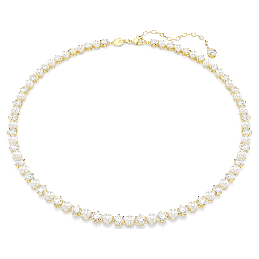 swarovski matrix tennis necklace  crystal pearl  round cut  white  gold tone plated
