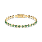 Tennis Bracelet, Green, Gold-tone plated