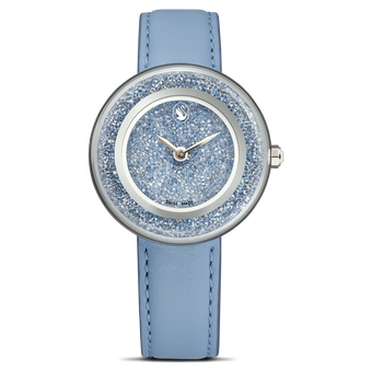 swarovski crystalline lustre watch swiss made leather strap blue stainless steel