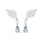 Tennis Deluxe Cluster Mixed Pierced Earrings, White, Rhodium plated