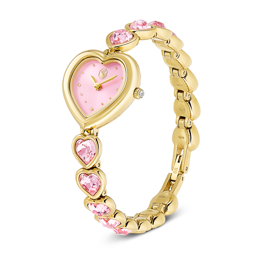 swarovski idyllia heart watch  crystal bracelet  pink  gold tone finish